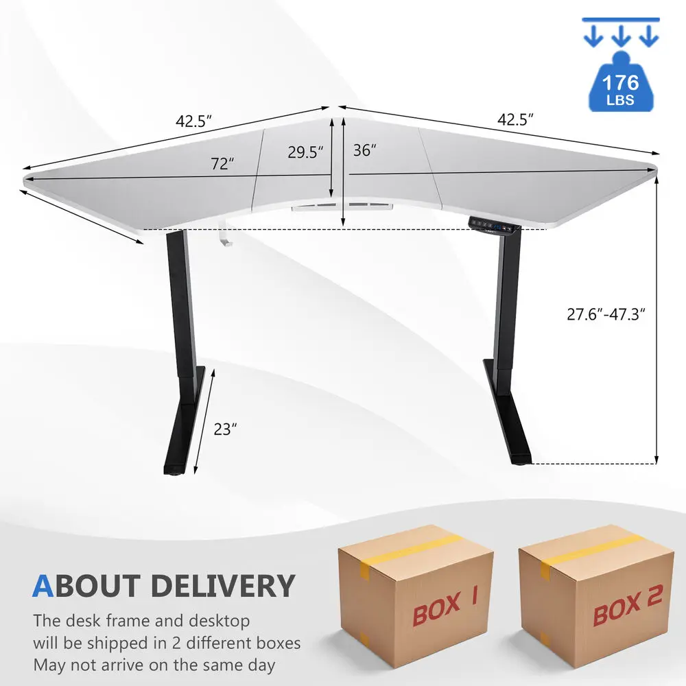 Costway Dual Motor Electric Standing Desk L Shaped Adjustable Workstation Black + White