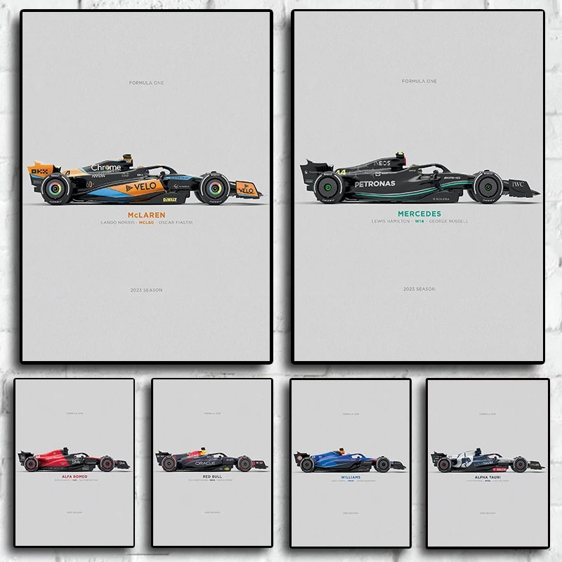 Pósteres impresos de carreras F1 para amantes de los coches de los años 80, pintura en lienzo, arte de pared, imágenes decorativas, decoración del hogar, sala de estar, 2023
