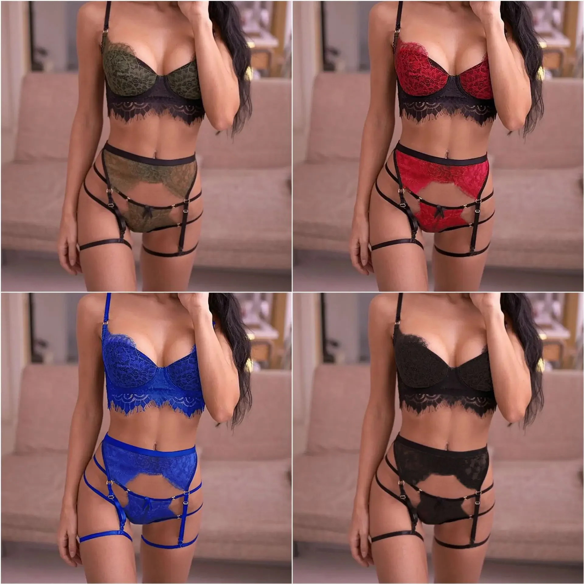

Dropshipping Women Sexy Lingerie Lace Lenceriaсекс Open Bra G-String Underwear чулки Nightwear Bra & Brief Lingerie Babydoll