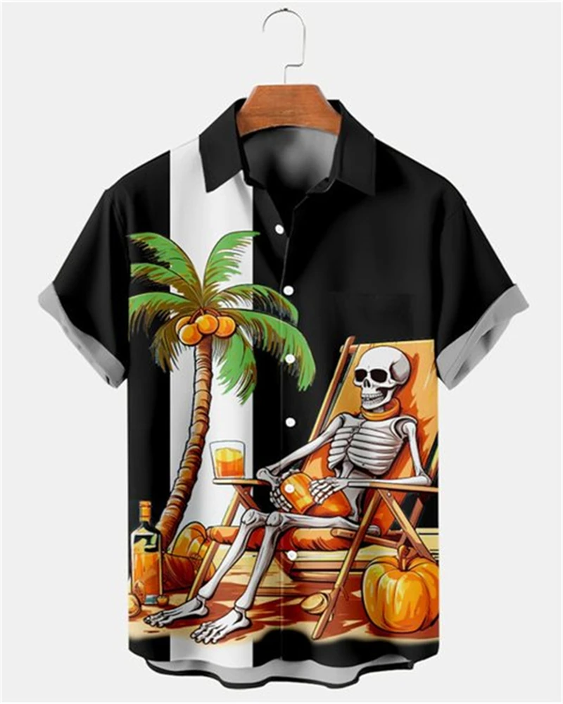 Men's Hawaiian Shirts 3D Print Skeleton Man Graphics Button Short Sleeve Lapel Streetwear Casual Hawaiian shirts for men Summer