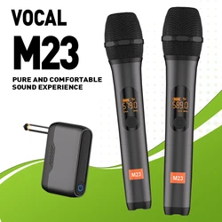 M23 UHF 2 Channel Wireless Microphone System with Rechargeable Receiver Cordless Handheld Mic for Karaoke Church Party DJ