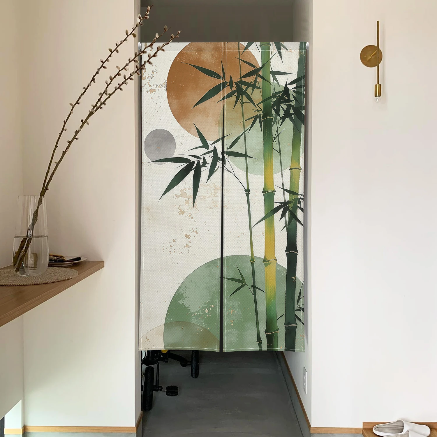 Modern Minimalist Noren Door Curtains Mountain Bamboo Leaf Pattern Linen Doorway Curtains Home Decor Room Divider Half Curtains