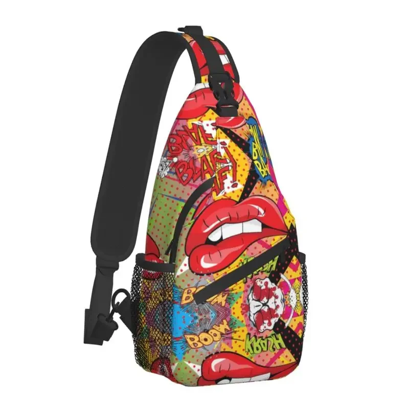 Lovely Lips Retro Pop Art Sling Chest Bag Custom Shoulder Crossbody Backpack for Men Traveling Daypack