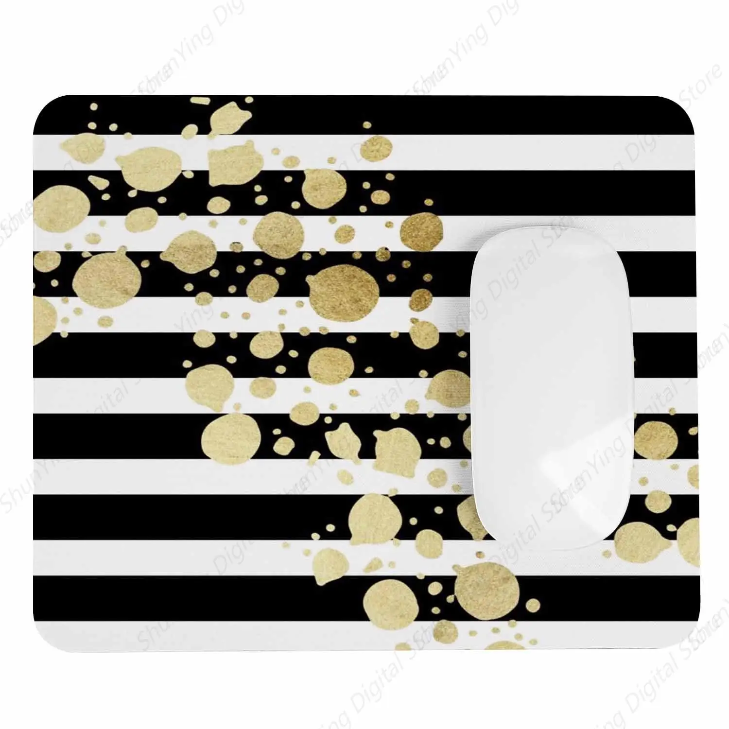 Mouse Pad With Golden Polka Dots Black And White Stripes Office Mouse Pad Gaming Computer Mouse Pad 25*30cm