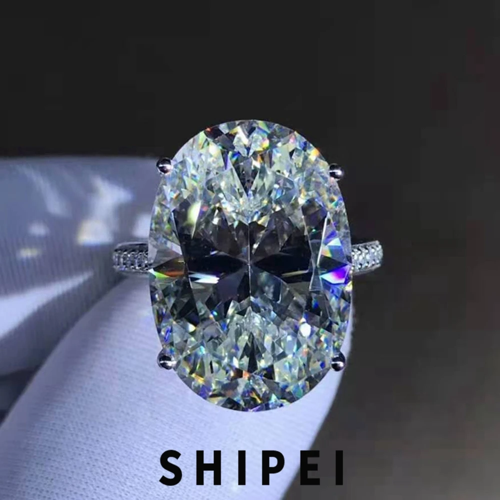 

SHIPEI Classic 925 Sterling Silver 15CT Oval Cut G Color Sapphire Gemstone Wedding Engagement Customized Women Ring Fine Jewelry