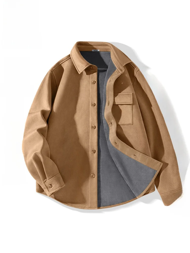 

Men's Fce Lined Suede Jaet Retro American Khaki Warm Autumn Winter Coat with Large Mouth Monkey Pattern