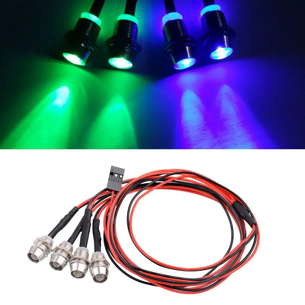 LED Light Headlight 2 Blue Leds & 2 Green Leds for 1/5 1/8 1/10 1/12 1/16 RC Model Car