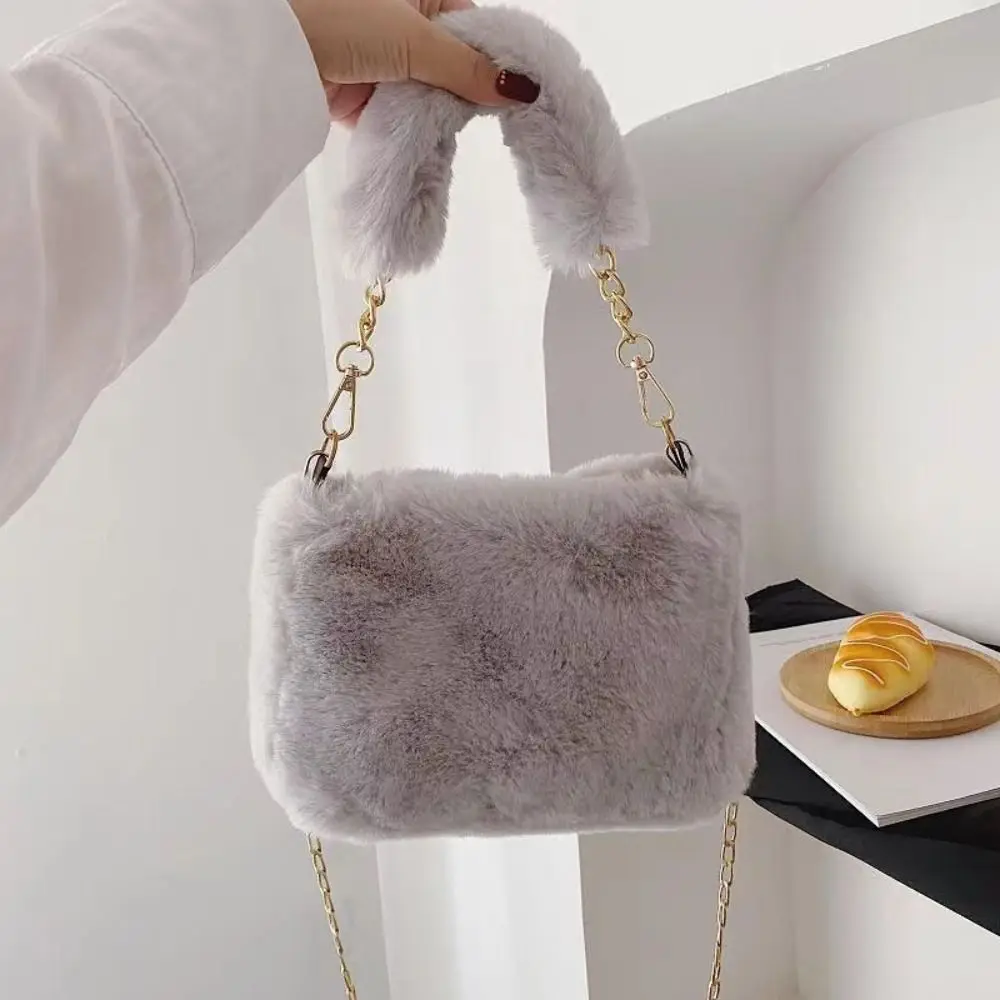 

Fashion Soft Fluffy Shoulder Bags Solid Color Chain Strap Underarm Bag Handle Handle Bag Women Accessories