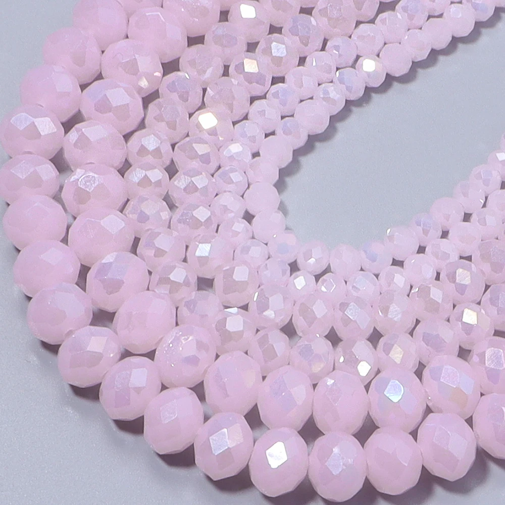 1 Strang 4/6/8mm rosa Jade AB facettierte Kristallperlen lose Spacer-Glasperlen für DIY Charms Armband Halskette Schmuckzubehör