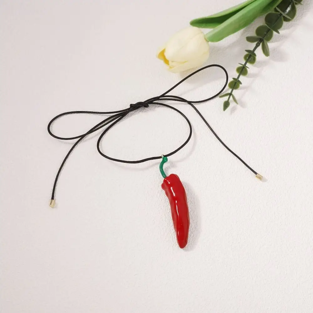 Creative Boho Style Red Pepper Pendant Realistic Vegetable Collar Fashion Necklace Simple Chili Metal Accessories Girl