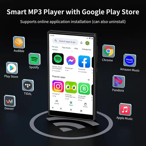 Imagen 2 del producto Reproductor de MP3 con Bluetooth y WiFi, Oilsky (64GB+16GB) de 4,7 pulgadas con Spotify, reproductor MP4 Android Amazon Music 1080P, hasta 1TB