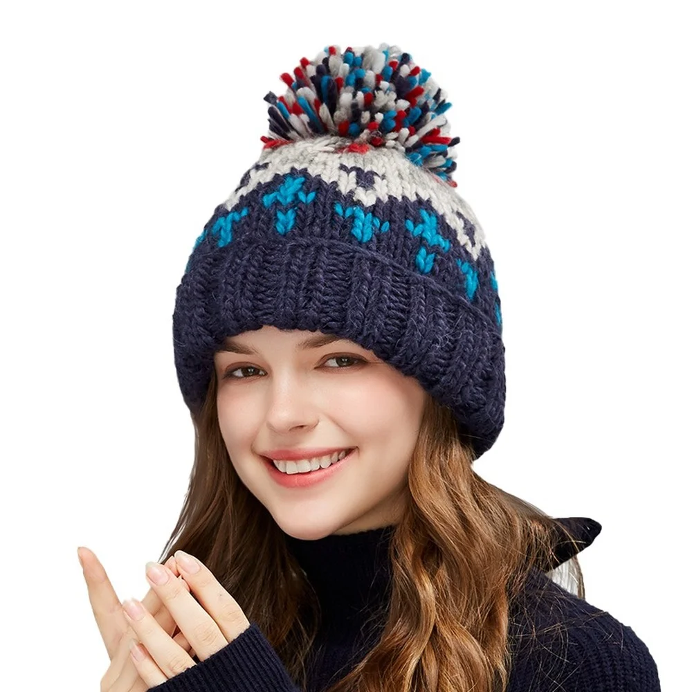 Fashion Cute Print Embroidery Beanies Hats for Women Men Winter Wool Warm Fur Pompom Baggy Knit Hat Bonnet Caps Gorros Invierno