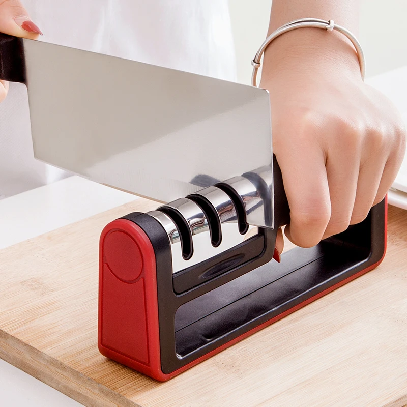 Portable Manual Knife Sharpener Compact Pull Through Design Knife Sharpening Stone Non-Slip Base for Kitchen Use