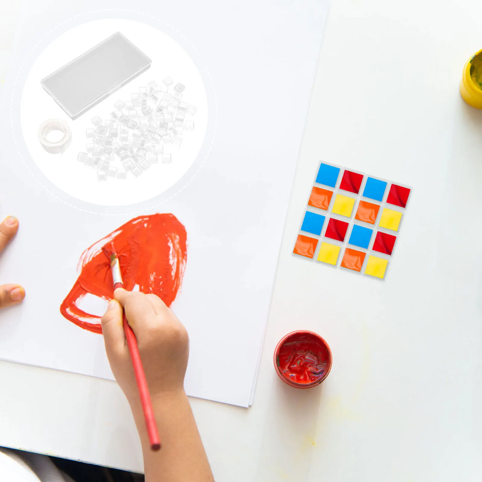 

1 Set Transparent Plastic Watercolor Paint Box Portable Art Painting Color Mixing Tray For Outdoor Travel Studio Pigment Storage