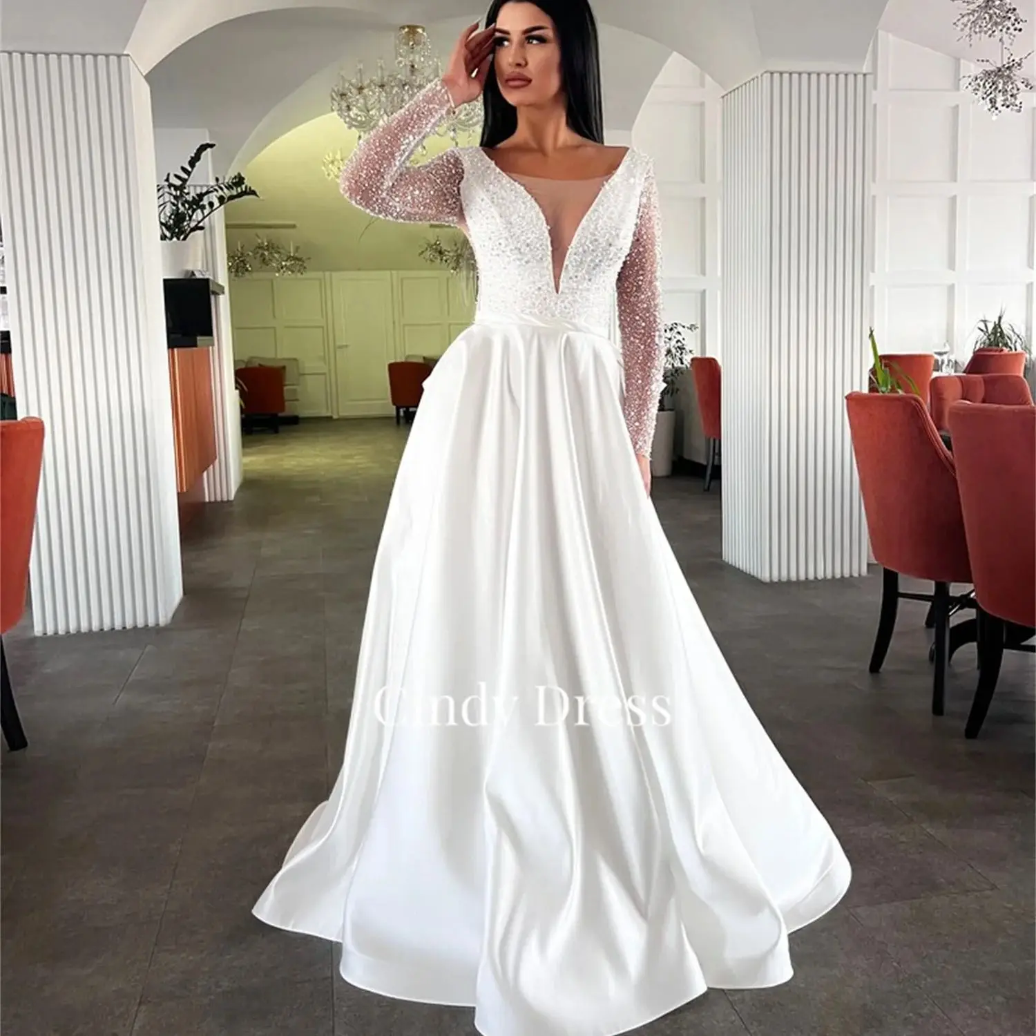 

Cindy A-line Wedding Dress Beaded Lace Robe De Soiree Femmes Dubai Evening Dresses Luxury Ball Gowns Party Elegant Woman Prom