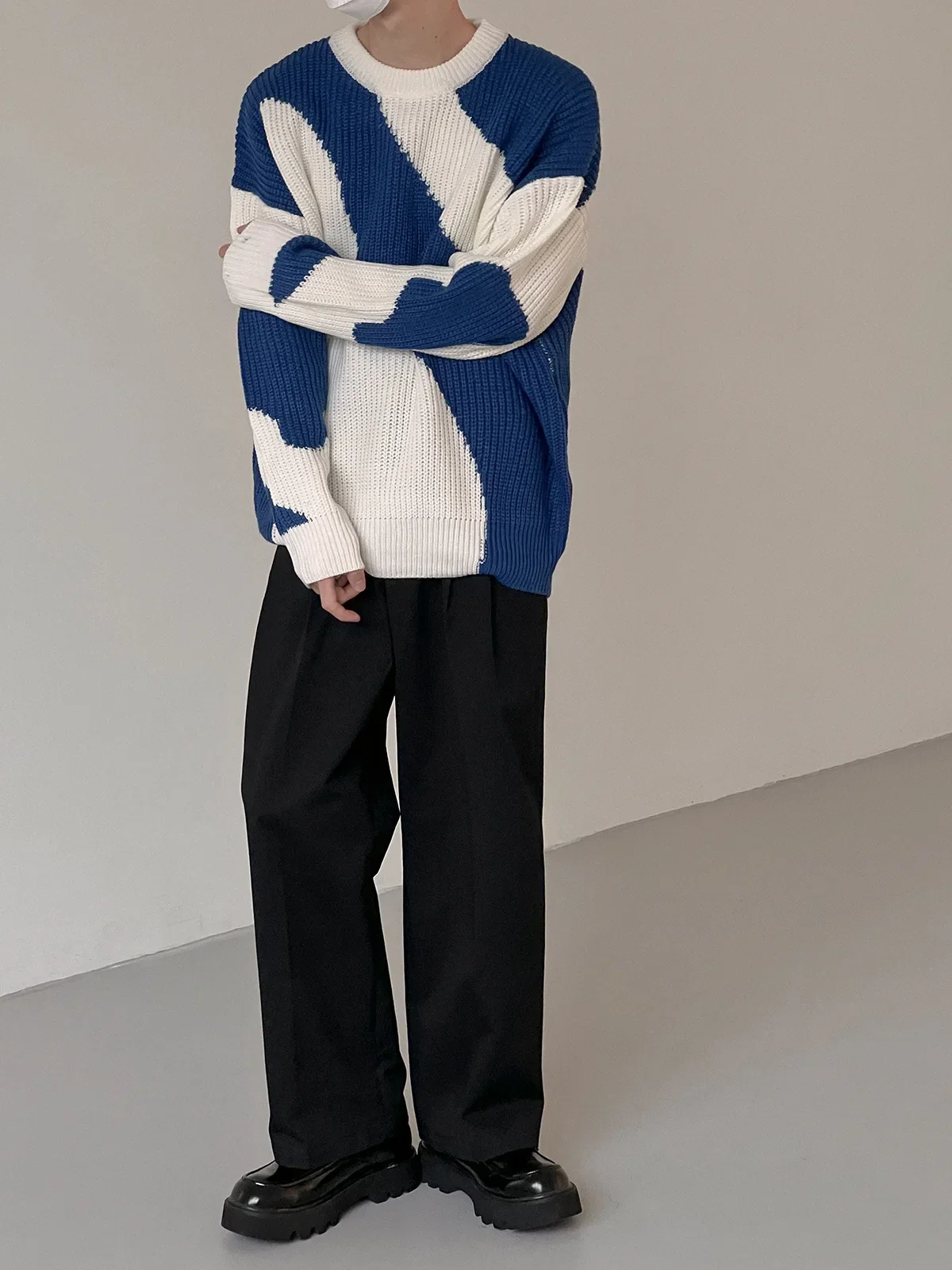 Autumn and Winter O-Neck Knit Sweater for Men Cow Patchwork Pullover Men Loose Casual Harajuku 2025 New Mens Oversized Sweater
