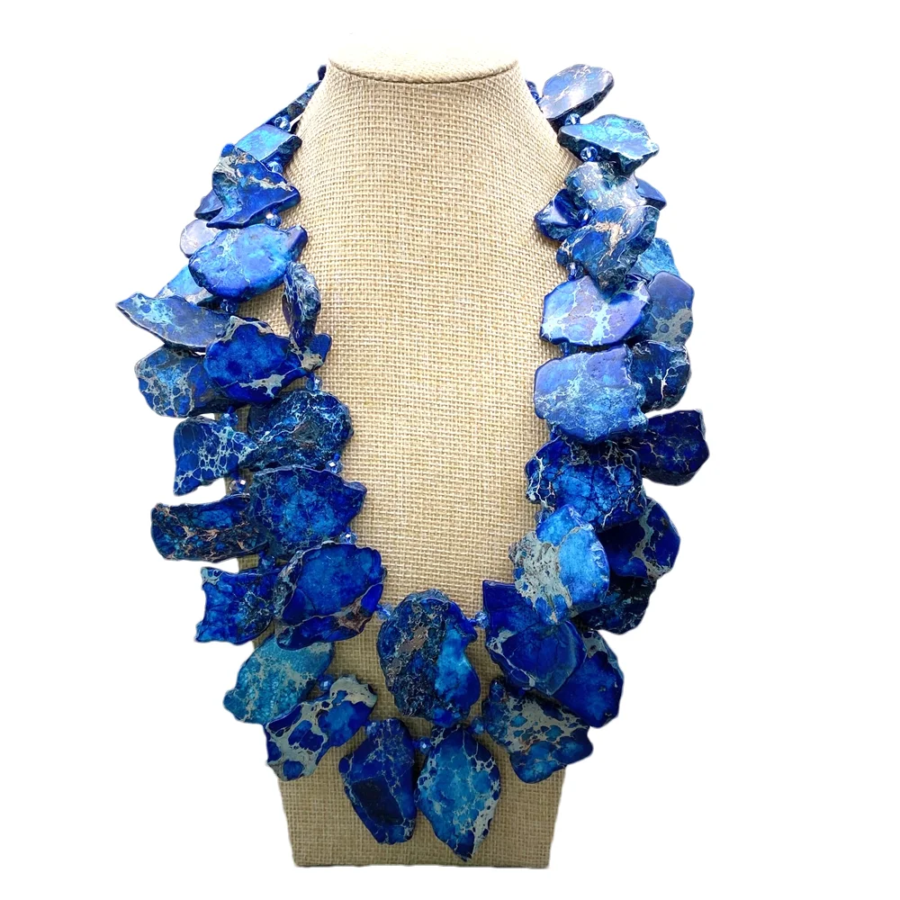 

Y·YING 2 Strands Deep Blue Sea Sediment Jasper Statement Necklace Style Fashion Jewelry
