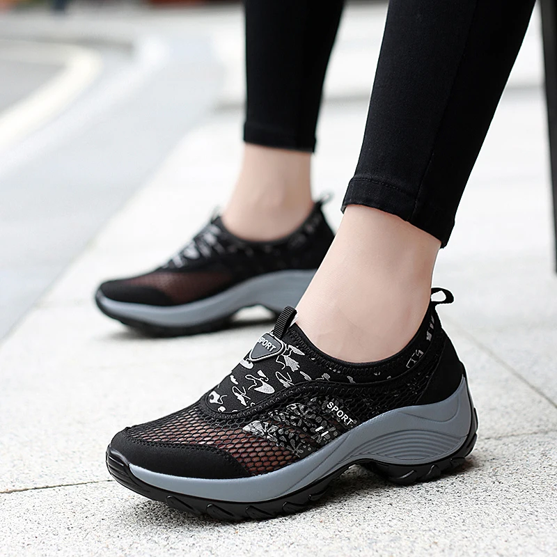 2024 New Women Loafers Breathable Hollow Casual Sneakers Fashion Concise Platform Shoes Lady Height Increasing Walking Sneakers