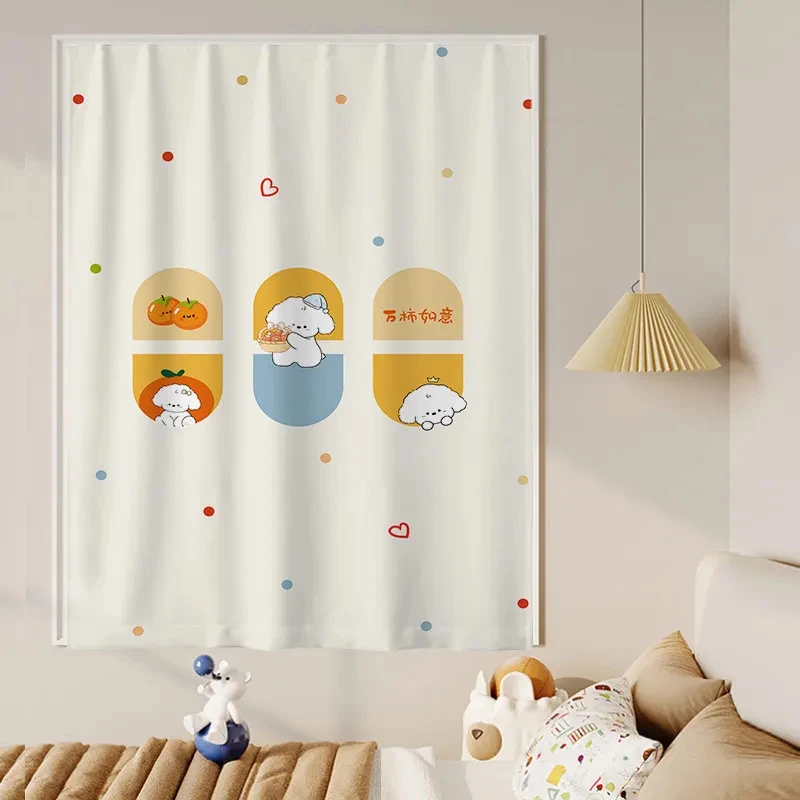 Cortina de Velcro con Dibujos Animados VIKAMA, Cortina Opaca para Dormitorio Infantil, Cubierta Antipolvo para Armario, Cortina Decorativa para Puerta de Armario