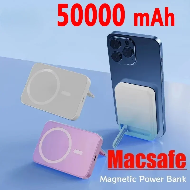 50000mAh Macsafe Power Bank Wireless Magnetic 22.5W Super Fast Charging Folding Bracket Portable External Battery Charger