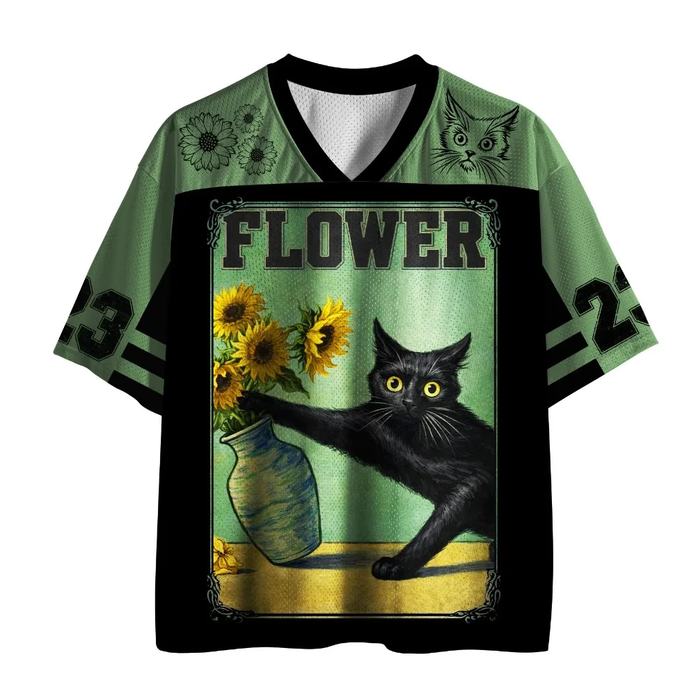 Fun Cartoon  Animal Cat Patte 3D Print Sport Quick-dry Breatha Men V-neck Tshirt  Outdoor  Casual Fashion Y2K Punk Parent-child