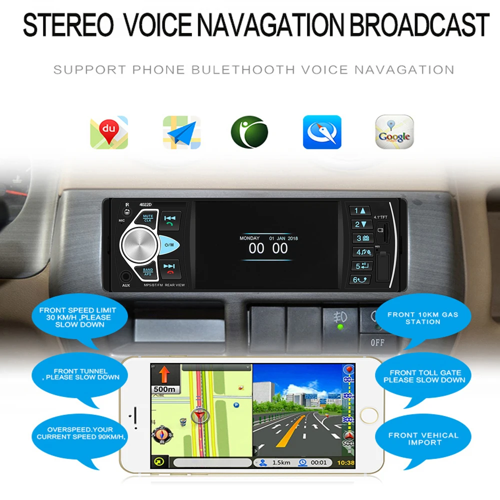 Rimoody 1Din MP5 راديو السيارة 4.1 بوصة شاشة TFT رقمية BT FM ستيريو ذكي ديناميكي عكس الكاميرا عجلة القيادة التحكم #3