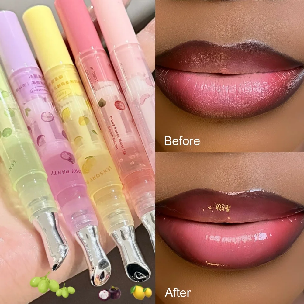 Lindo brillo de labios rosa pluma de aceite hidratante no pegajoso sabor a fruta fresa melocotón maquillaje de labios brillante