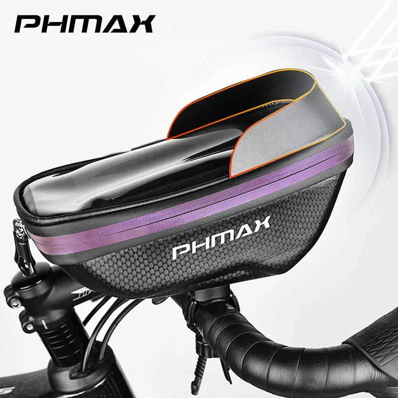 

PHMAX Upgraded Bike Phone Handlebar Bag 3D Sun Visor Waterproof Touch Screen Eva Bicycle Phone Mount Bag For Mobile Phones 6.8''
