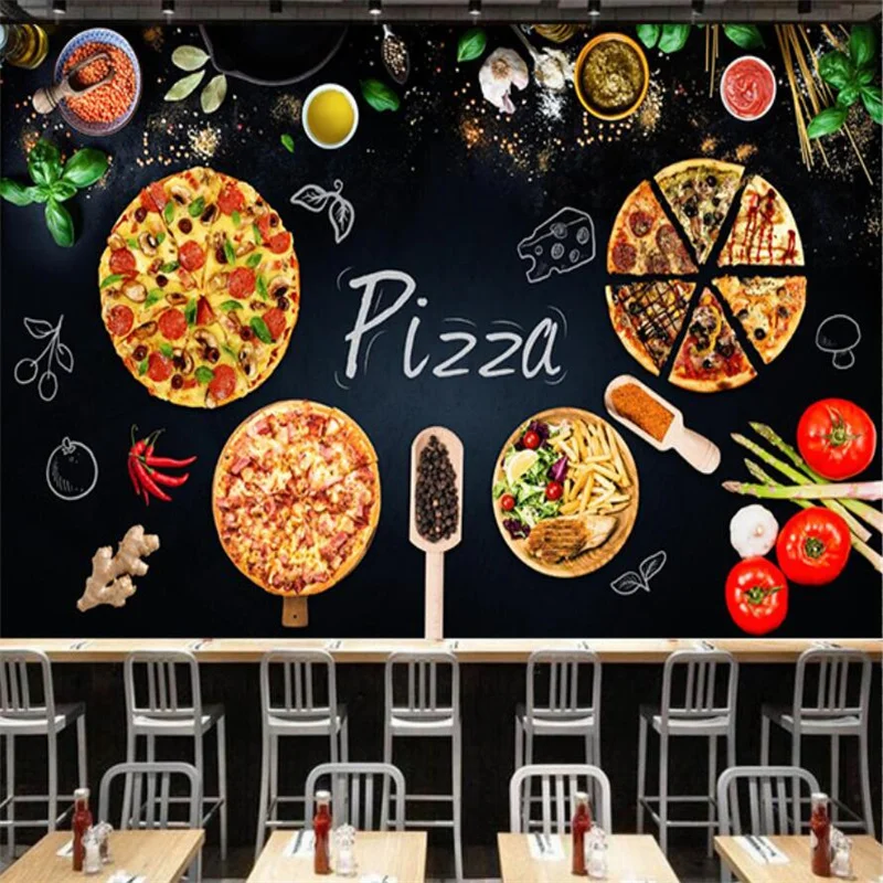 Custom Blackboard Pizza Wallpaper Fast Food Restaurant Background Industrial Decor Mural Wall Paper Papel De Parede