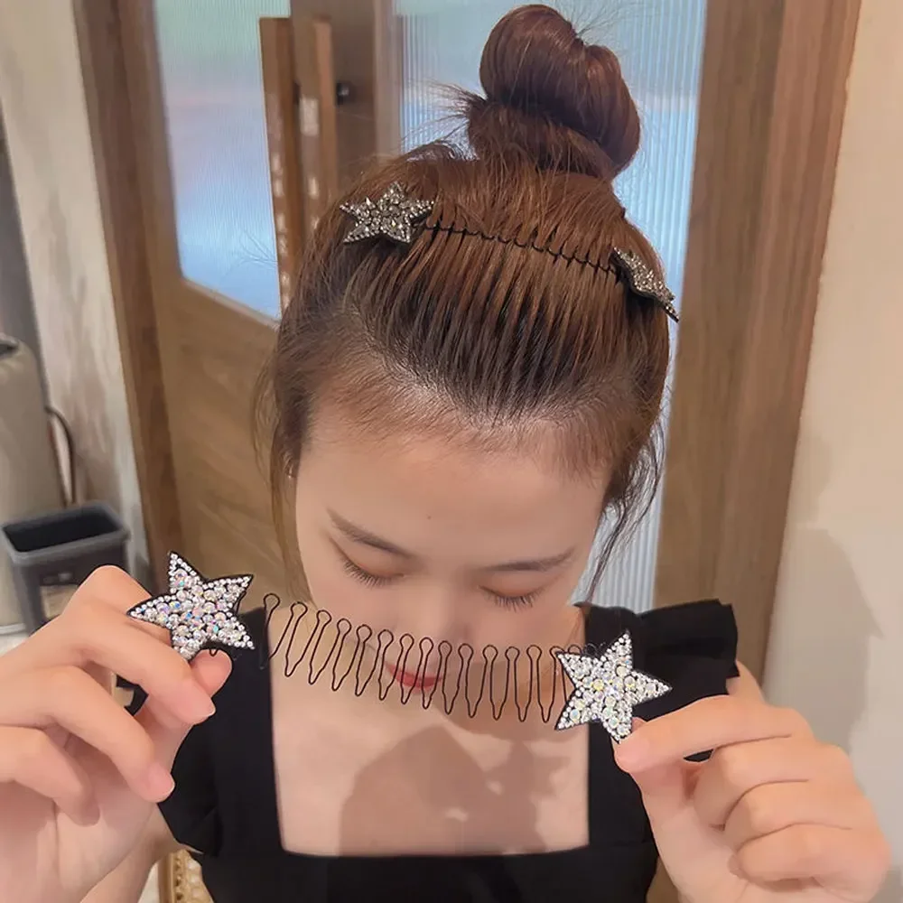 3pcs Rhinestone Stars Broken Hair Finishing Artifact Back Head Hair Fixed Clip Invisible Hairpin Spice Girls Headband Headdress