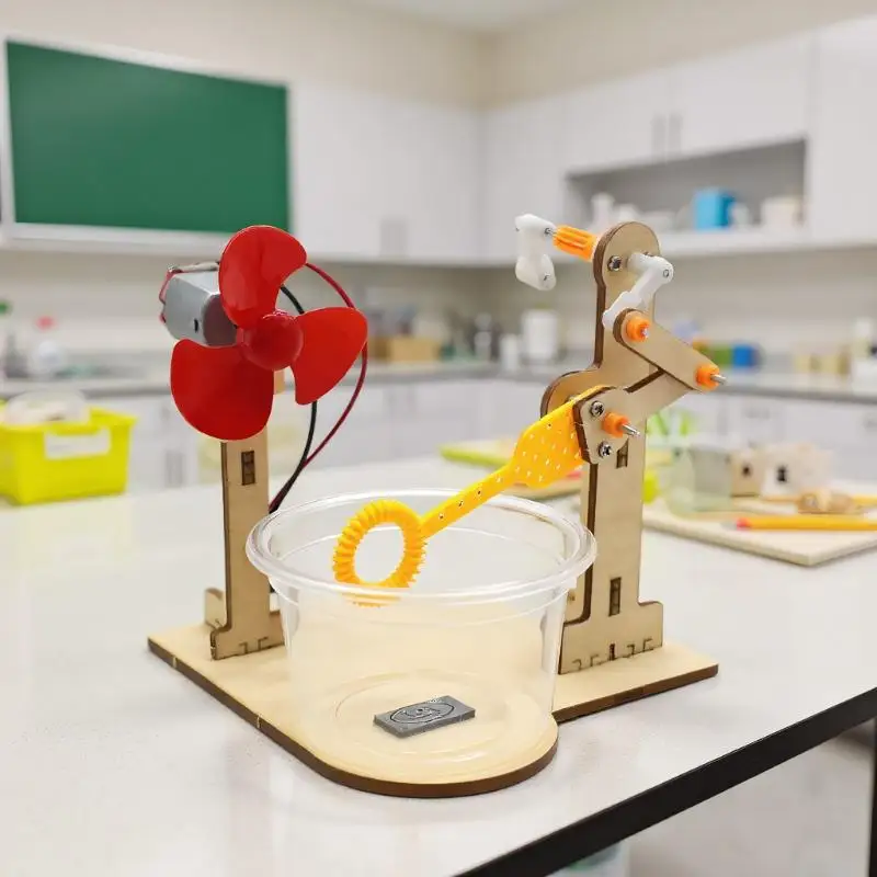 1 مجموعة ألعاب التعلم المبكر التكنولوجيا خشبية DIY اليد مكرنك آلة فقاعة لعبة للأطفال العلوم تجربة وسائل تعليمية #1