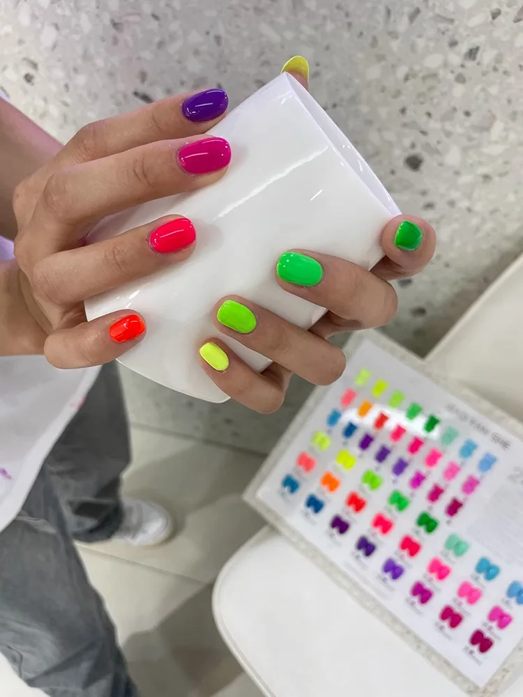 JIAOYANSHE 24 Colors Multicolour Fluorescence style Korean Nail Polish Popular Glue Nail Air Shop Dedicated Nail Glue Salon