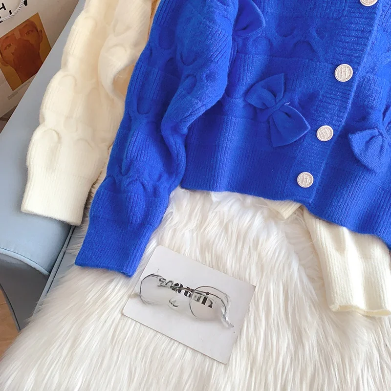 Klein bleu ort ouvert Cardigan printemps tricoté vêtements d'extérieur femmes Faionable haut petite taille v-ne Long Sve coupe régulière