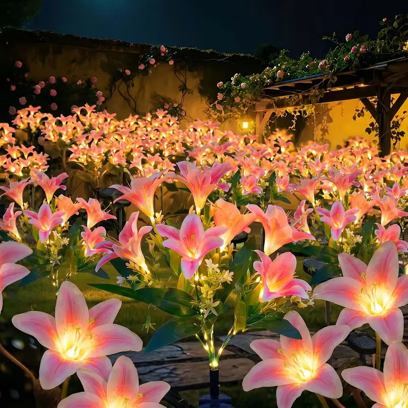 Solar Lily Flower Lawn Lights IP65 Waterproof Auto on/Off Solar Stake Lamp LED Decor Lamp for Garden Yard Path Outdoor view 4
