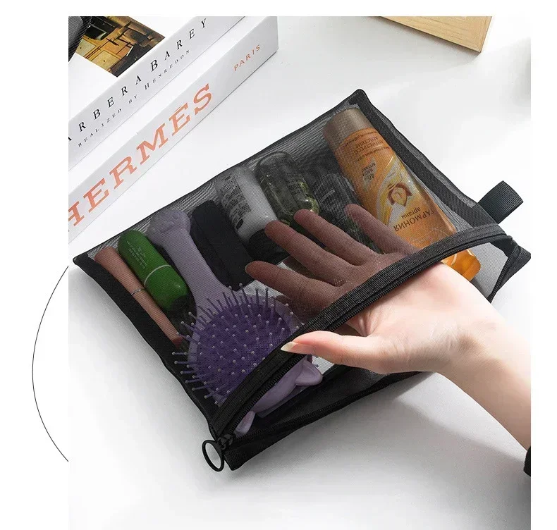 1/3 Stück Transparente Netz-Kosmetiktaschen Klein und Groß Schwarze Make-up-Tasche Tragbare Reise-Toilettenartikel-Organizer-Etui Lippenstift-Aufbewahrungsbeutel – Detail 5