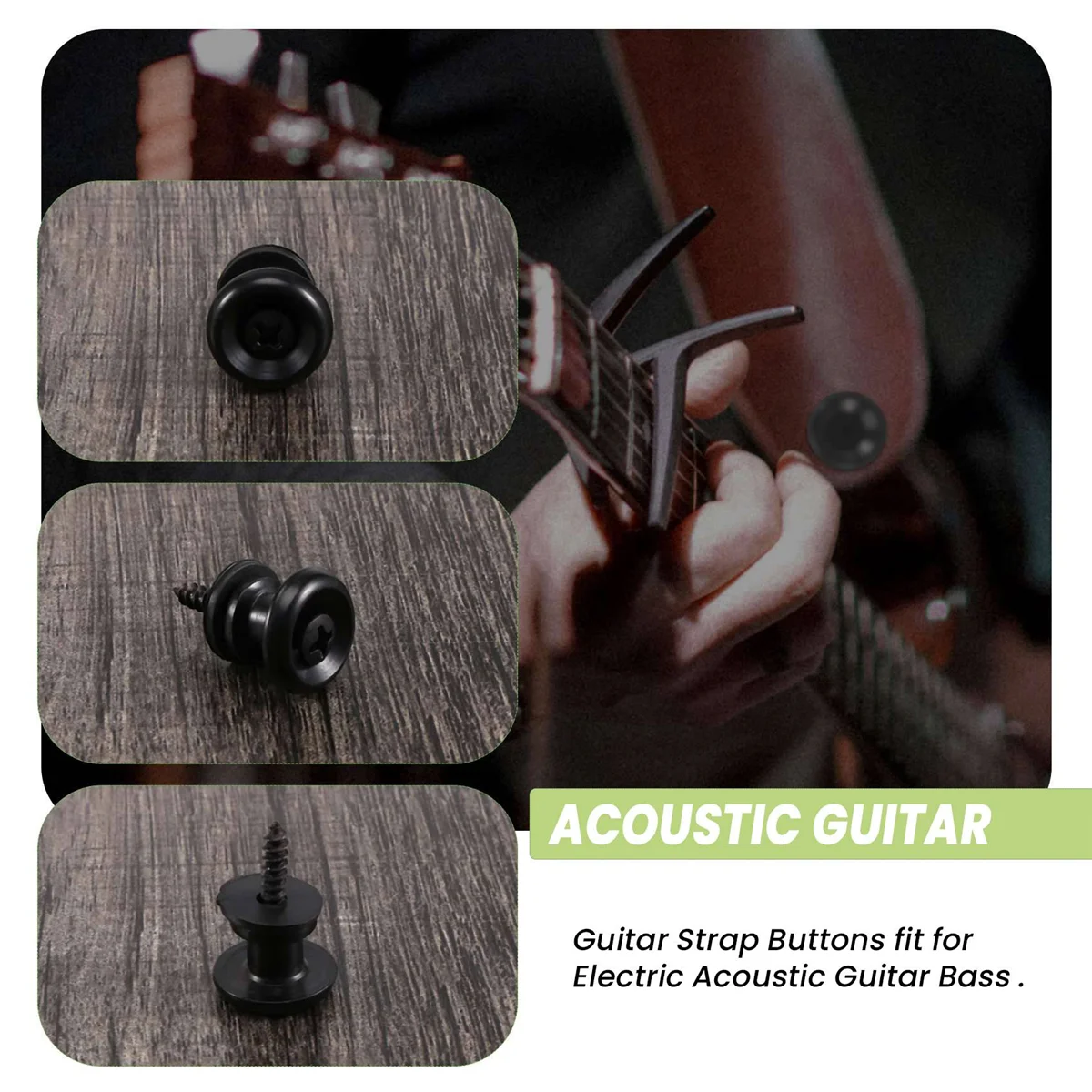 2Pcs Mushroom Head Guitar Strap Buttons Strap for Electric Acoustic Guitar Bass Parts,Black image 6