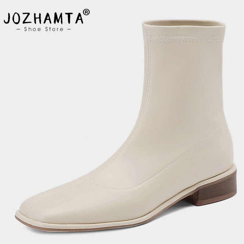 

JOZHAMTA Size 34-40 Stretch Boots For Women Winter 2023 Retro Square Toe Chunky Heels Shoes Woman Ankle Boots Elastic Booties