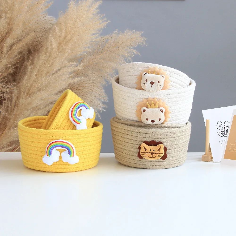 

New Woven Bag Cartoon Lion Animal Hand Woven Storage Basket Children's Toys Desktop Storage Box Laundry Basket 16.5*9CM 1Pcs