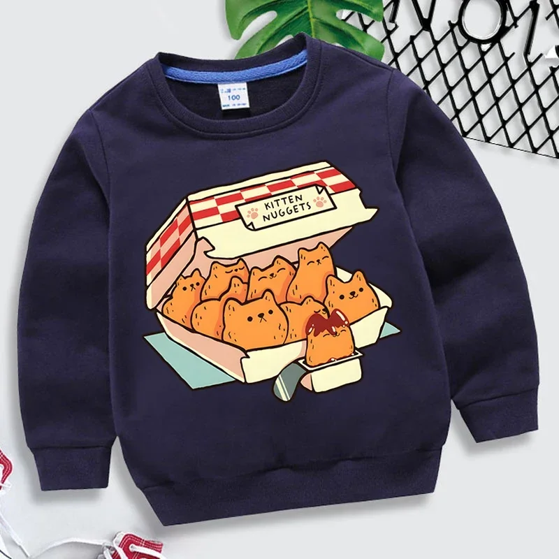 Kitten Nuggets Fast Food Cat Graphic Hoodies Kids Clothes Girls Funny Animal Hoodies Harajuku Shirt Cat Sudadera Boys Sweatshirt