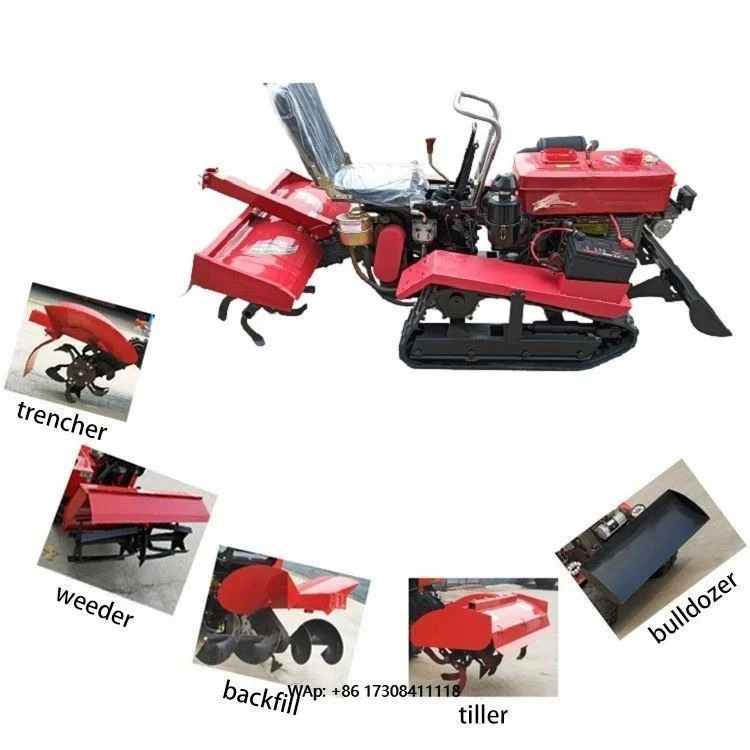 Multi-Functional Tracked Rotary Tiller Shovel  Earth Scraper Weeding Notching Machine Replaceable Tool Excavator