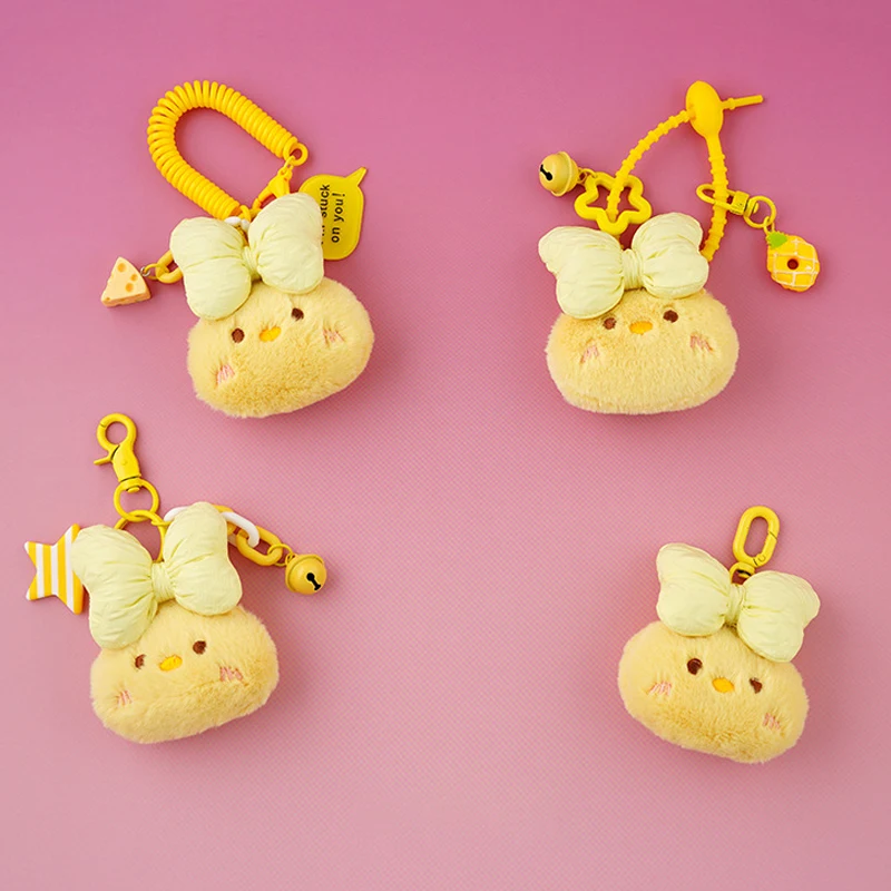 Cartoon Bow Tie Chick Key Chain Cute Plush Doll Pendant Car Key Ring Backpack Charms Bag Decor Accessories