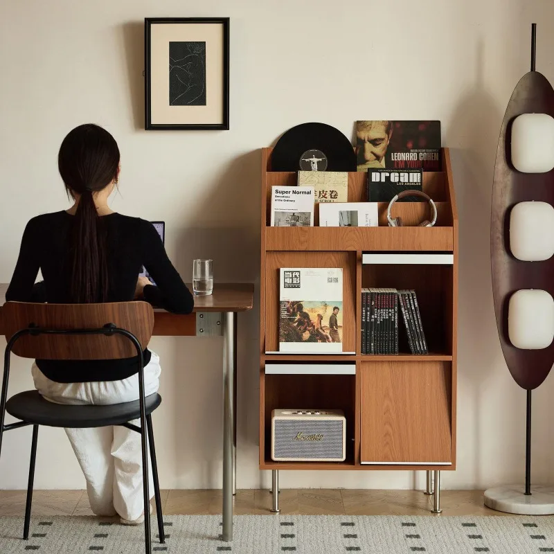 Small four solid wood bookcase, medieval boxwood magazine rack, floor-to-ceiling TV side cabinet, book magazine cabinet, living