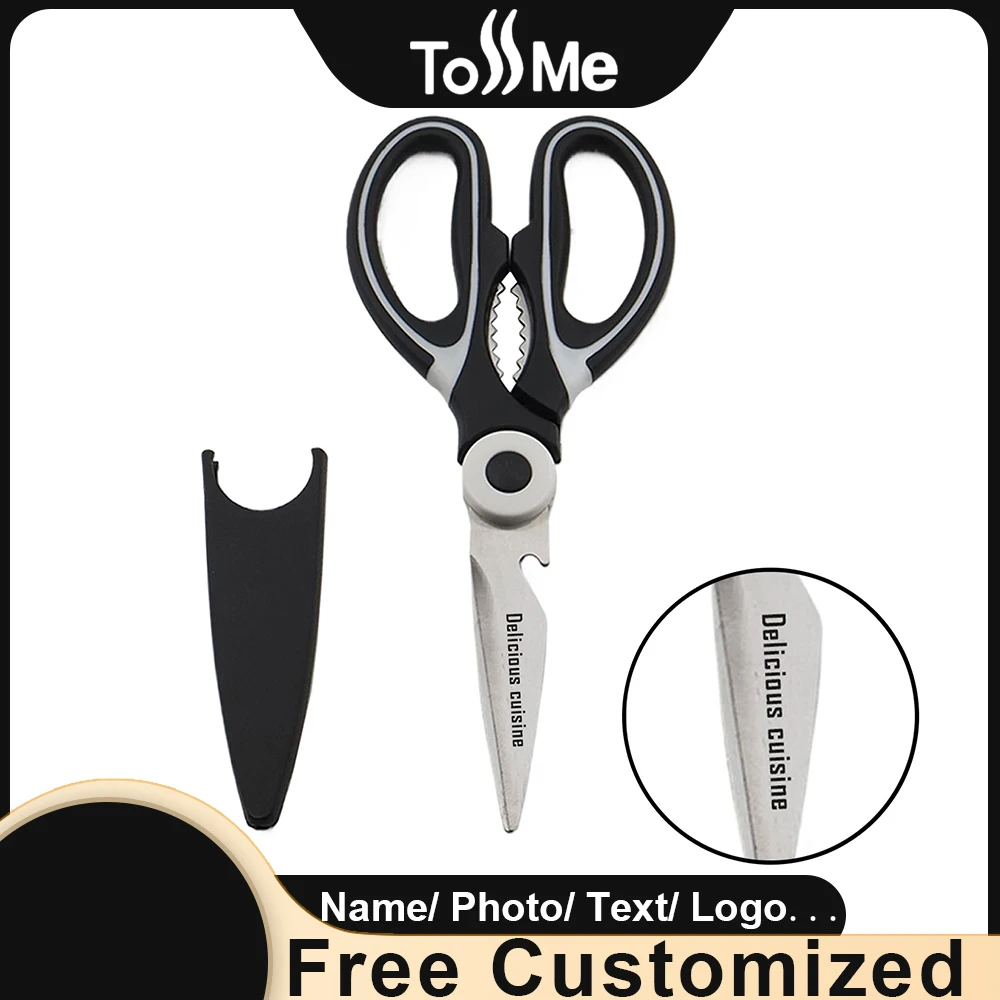 ToSSMe Stainless Steel Kitchen Household Bone Scissors Chicken Wings Fish Chopper Bottle Opener Clip Walnut Kitchen Tools Custom