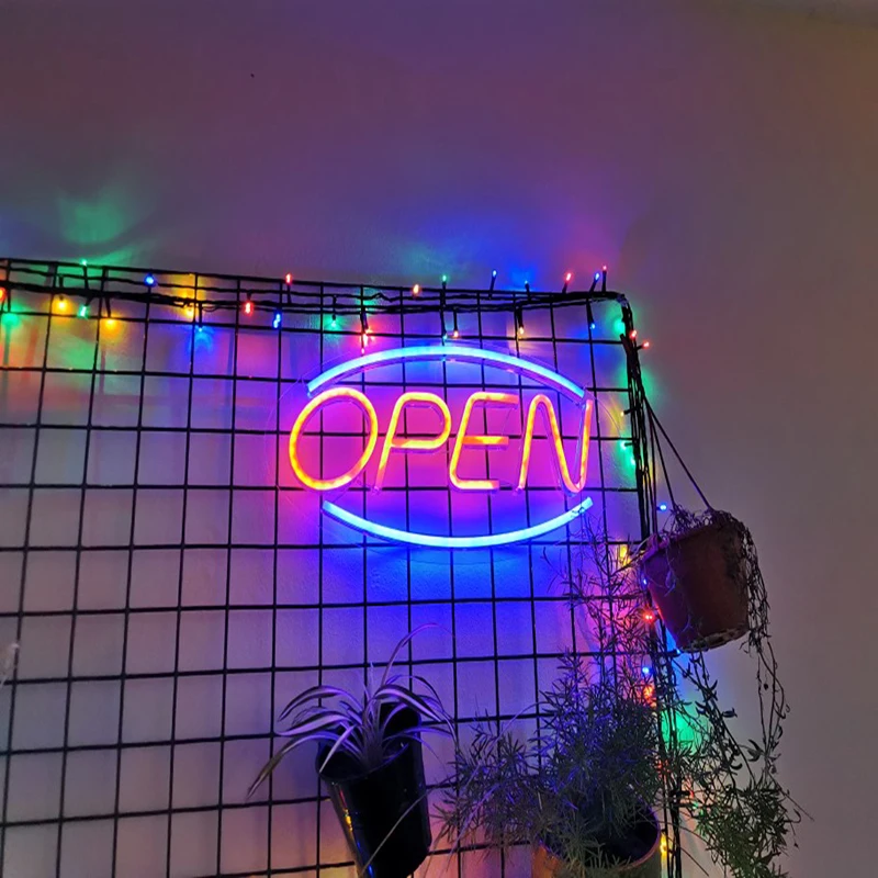 OPEN GoodVibes Neon Sign LED Light Bar Party Tube Handmade Visual Artwork Neon Sign for Shop Window Art Wall Decor USB Powered