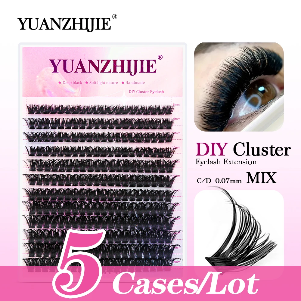 

YUANZHIJIE 5Cases/Lot DIY Segmented Eyelash Extension Waterproof Strong C/D Curl 8-16mm&Mixed Individual DIY Cluster Eyelashes