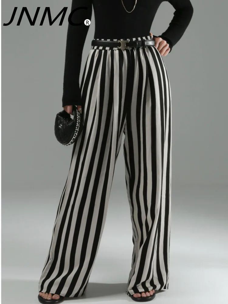 

JNMC Elegant And Casual Design Striped Elastic High Waisted Wide Leg Pants For Women New Spring Summer 2024