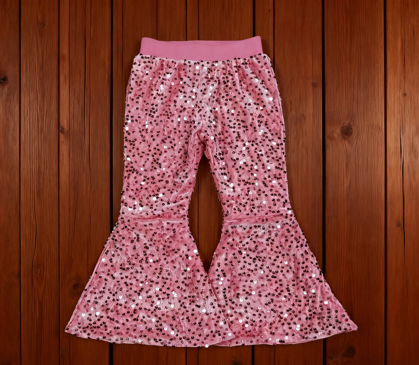 

Z1020-08 D5-27-2 Kids Fall Clothes Pink Sequins Bell Bottom Pants
