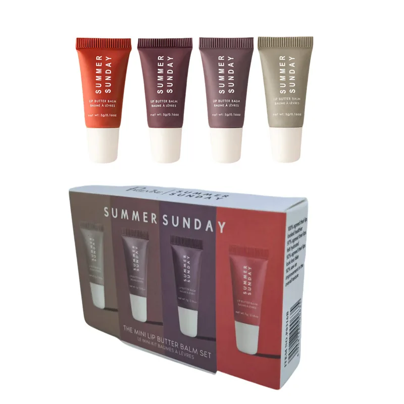 4 Pcs Summer Sunday Mini Lip Butter Balm Set Moisturizing Vanilla Beige Brown Sugar Makeup Gift Kit Lipstick Cosmetic Lip Care