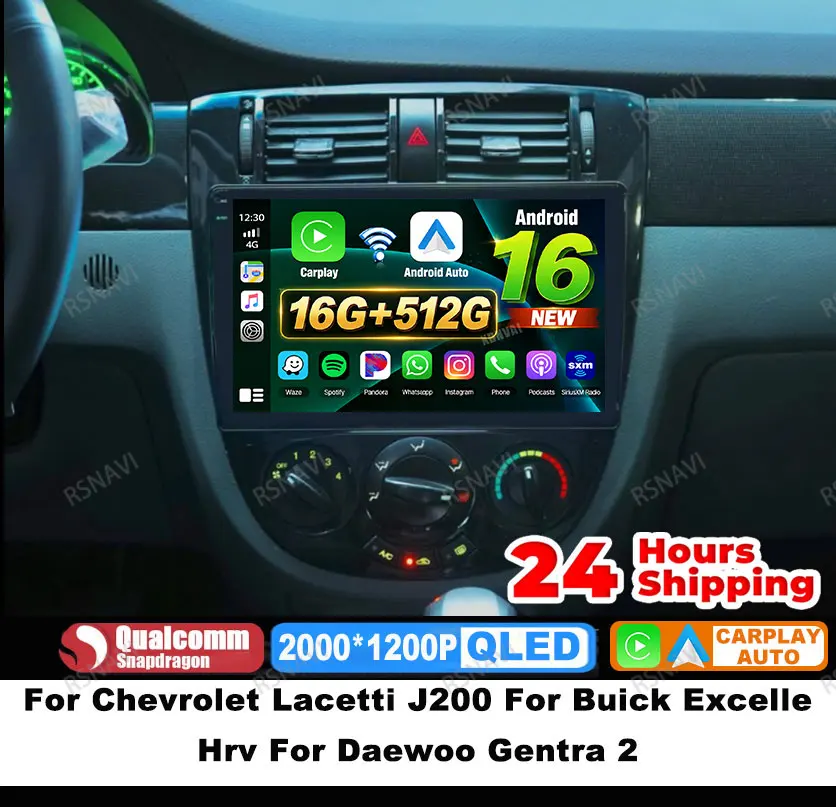 Radio de coche Android 16 para Chevrolet Lacetti J200, Buick Excelle Hrv, Daewoo Gentra 2, multimedia inalámbrico, Carplay, Auto QLED