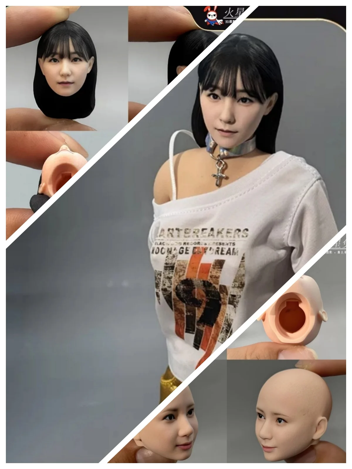 【Only Head】1/6 1/12 Scale Female Soldier Painted Finished Resin Head Sculpt Bald Head Hairstyle Fit 12'' 6''Action Figure Toys